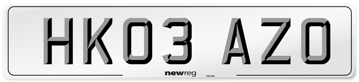 HK03 AZO Number Plate from New Reg